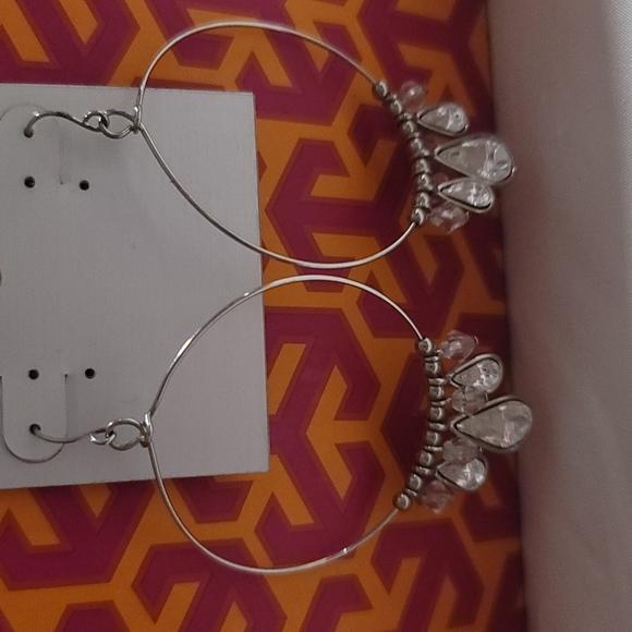 Guess Hoop Earrings w/ Dangling Rhinestones - Picture 3 of 5